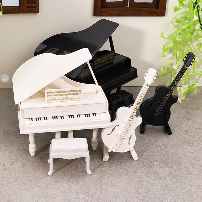 1 conjunto 1/12 casa de bonecas em miniatura simulação piano guitarra instrumentos musicais brinquedo para criança casa de bonecas móveis decoração acessórios