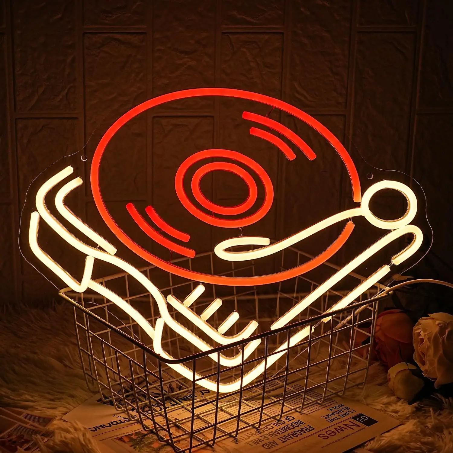 Record Player Neon Sign Retro Red Warm Music Record Neon Light for Music Studio Decor Live Music Bedroom Beer Bar Decoration