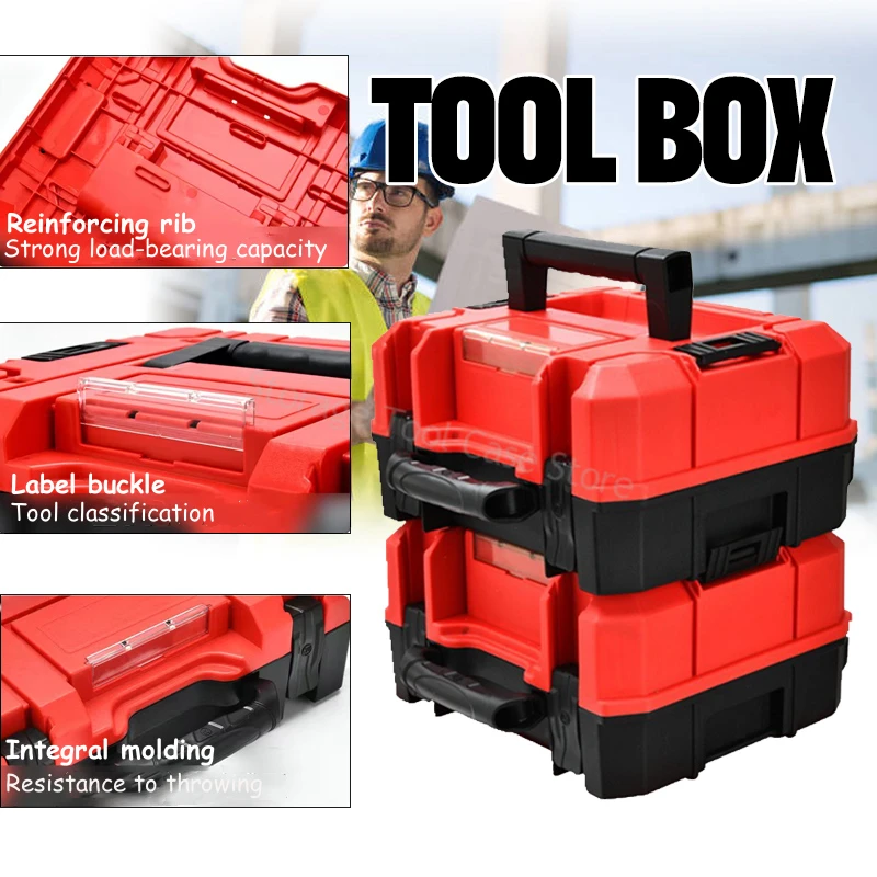 Hardware Toolbox Stackable Plastic Tool Box Suitcase Electrician Carpenter Electric Drill Storage Box Large Hard Case Tool Case