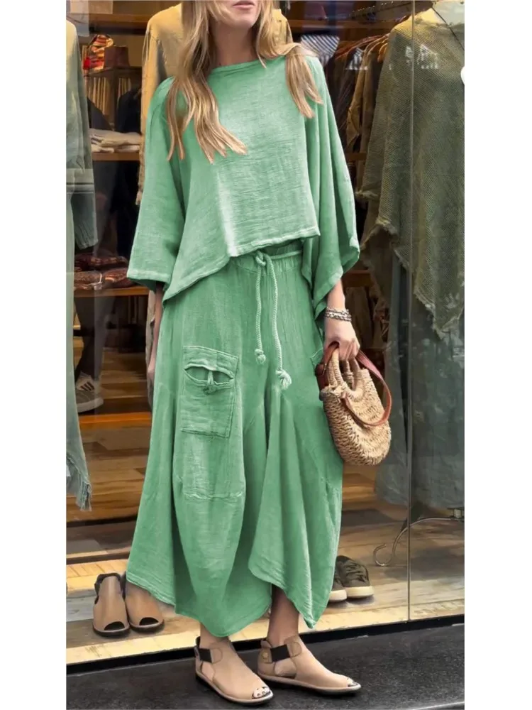 Casual Solid Color Loose Lace-up Skirt Women 2 Piece Set Spring And Autumn New Y2k Fashion Retro Type Female  Street Dress Suit