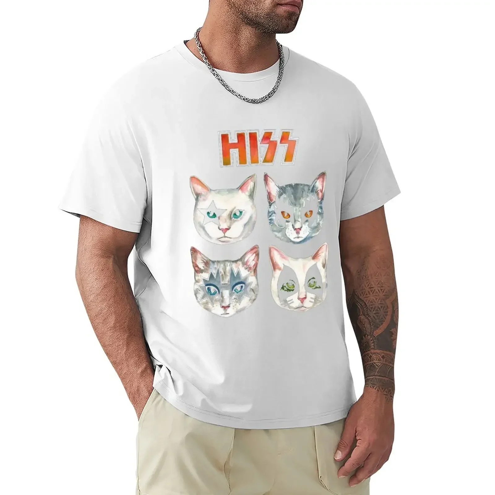 Hiss Kiss Funny Cats Rock Band Slim Fit T-Shirt plus size tops animal prinfor boys aesthetic clothes mens workout shirts style