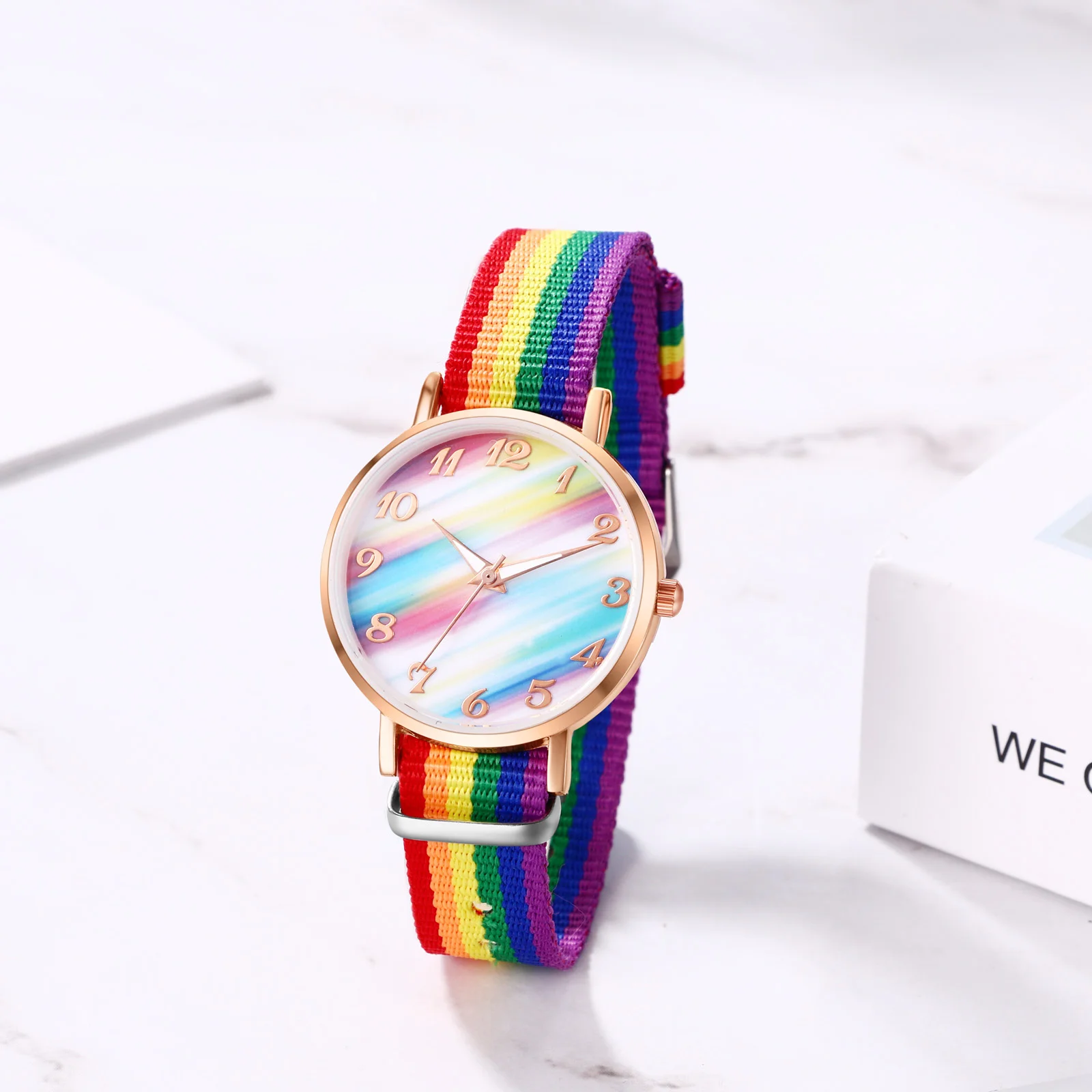 Lancardo modna tęcza kolorowy damski zegarek dziewczęcy nylonowy skórzany pasek kolorowy kwarcowy zegarek damski zegar prezent dla studenta Reloj