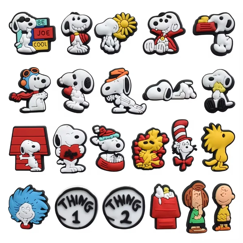 Miniso Hot Sale Snoopy Shoe Charms Cartoon Clogs Sandals Kawaii Dog Charlie Brown Diy Pvc Shoe Charms Aceessories Kid Gifts