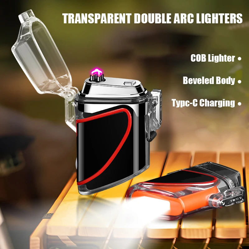 

Beveled Illuminator Waterproof Dual Arc Lighter, type-C Charging, Transparent Body, Can Be Carried Around. Ignition Gadget