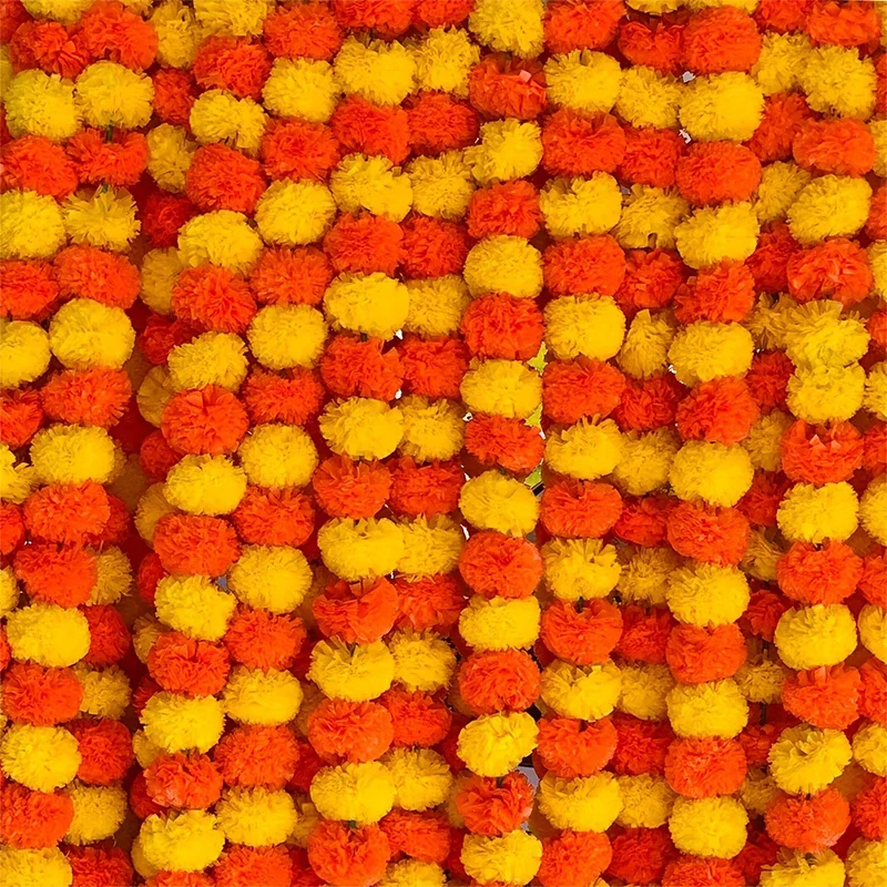 Marigold Garland Long Strands Day of Dead Faux Marigold Flowers Diwali Decor Artificial Marigold Flower Indian Decor for Wedding