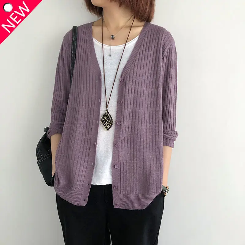 Cárdigan de punto con cuello en V y botones para mujer, suéter de Color sólido, Tops casuales sueltos, abrigo que combina con todo, ropa de otoño,