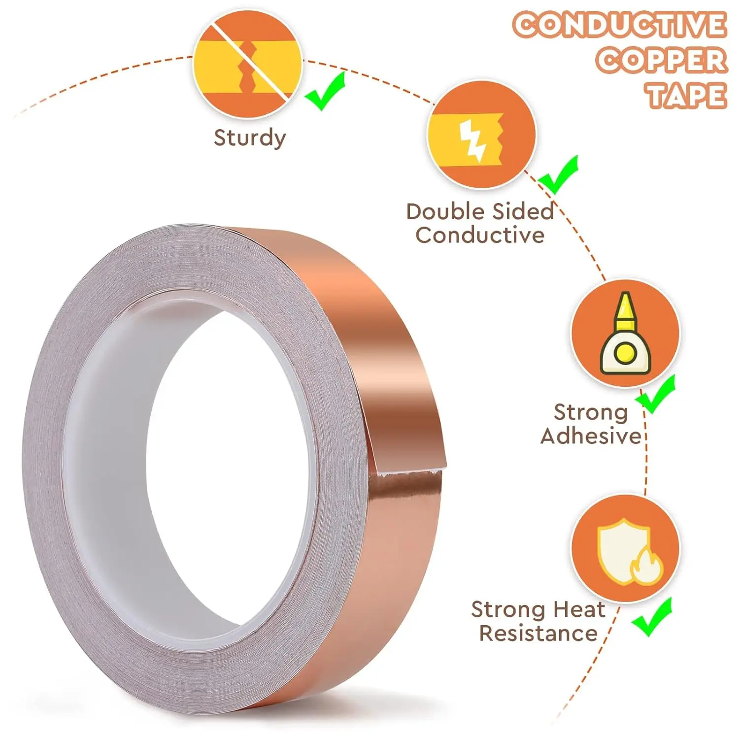 20M Copper Tape Snail Adhesive EMI Shielding Conductive Adhesive Foil Tape for Stained Glass Paper Circuit Electrical Repair