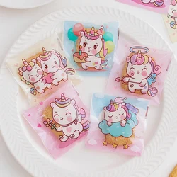 100pcs/lot Cute Unicorn Gift OPP Bags Plastic Self-adhesive Candy Cookies Biscuits Packaging Bags Baby Party Supplies