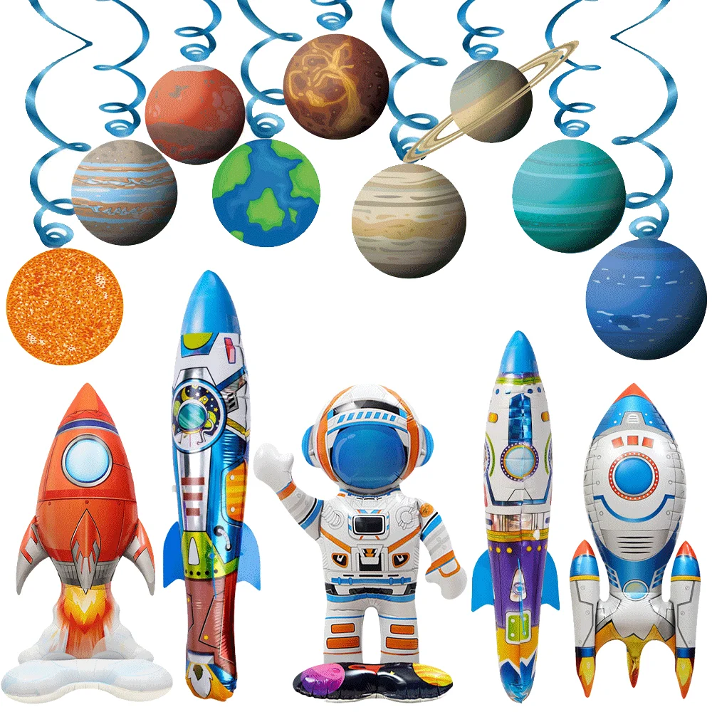 Large Foil Spaceship Standing Astronaut Balloons Big Rocket Starship Toy Kids Boys Outer Space Planet Birthday Party Decorations