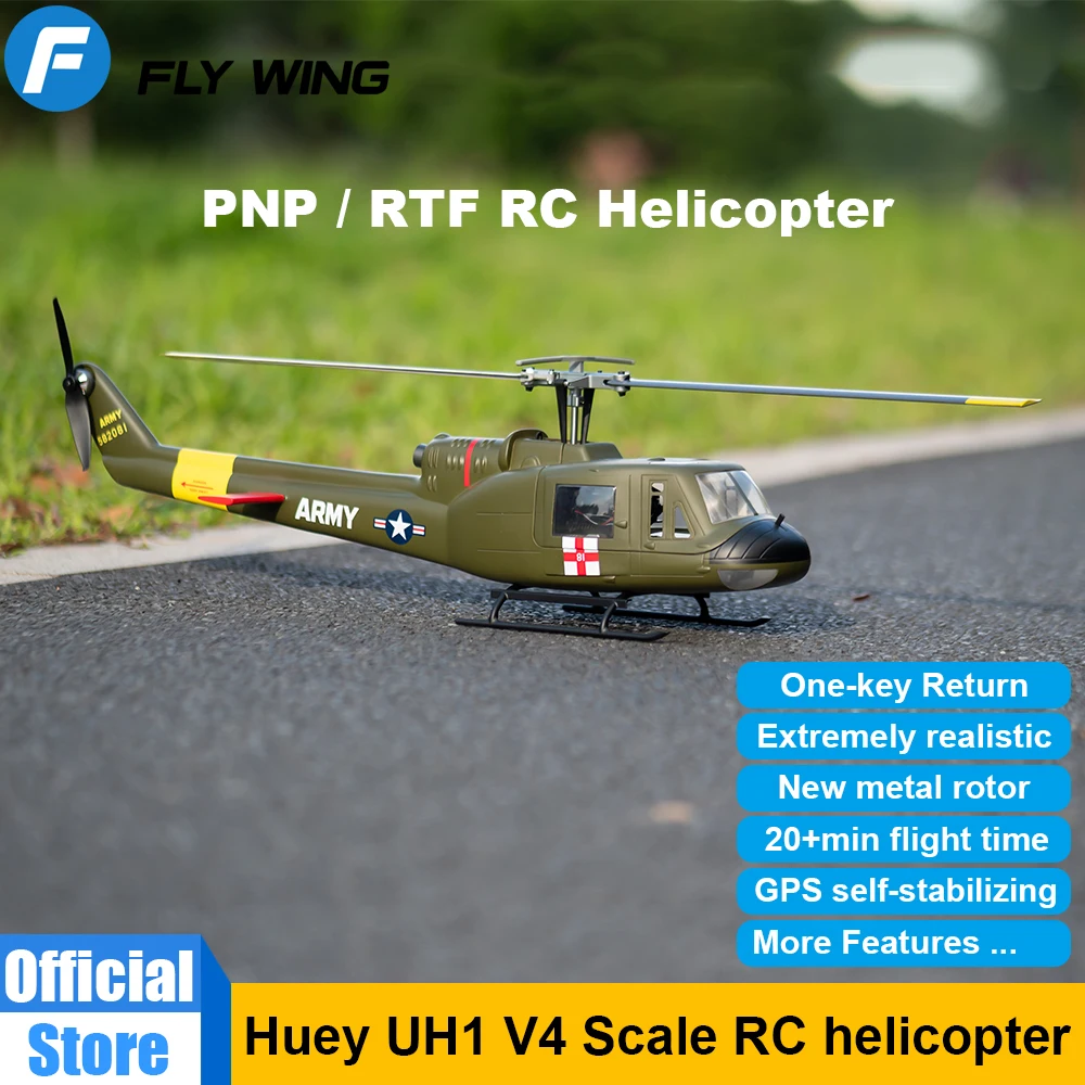 FLYWING UH1 V4 Scale helicopter with H1 GPS metal rotor 450 RC Helicopter brushless iroquois UH1 V3 470 size Huey UH1 helicopter