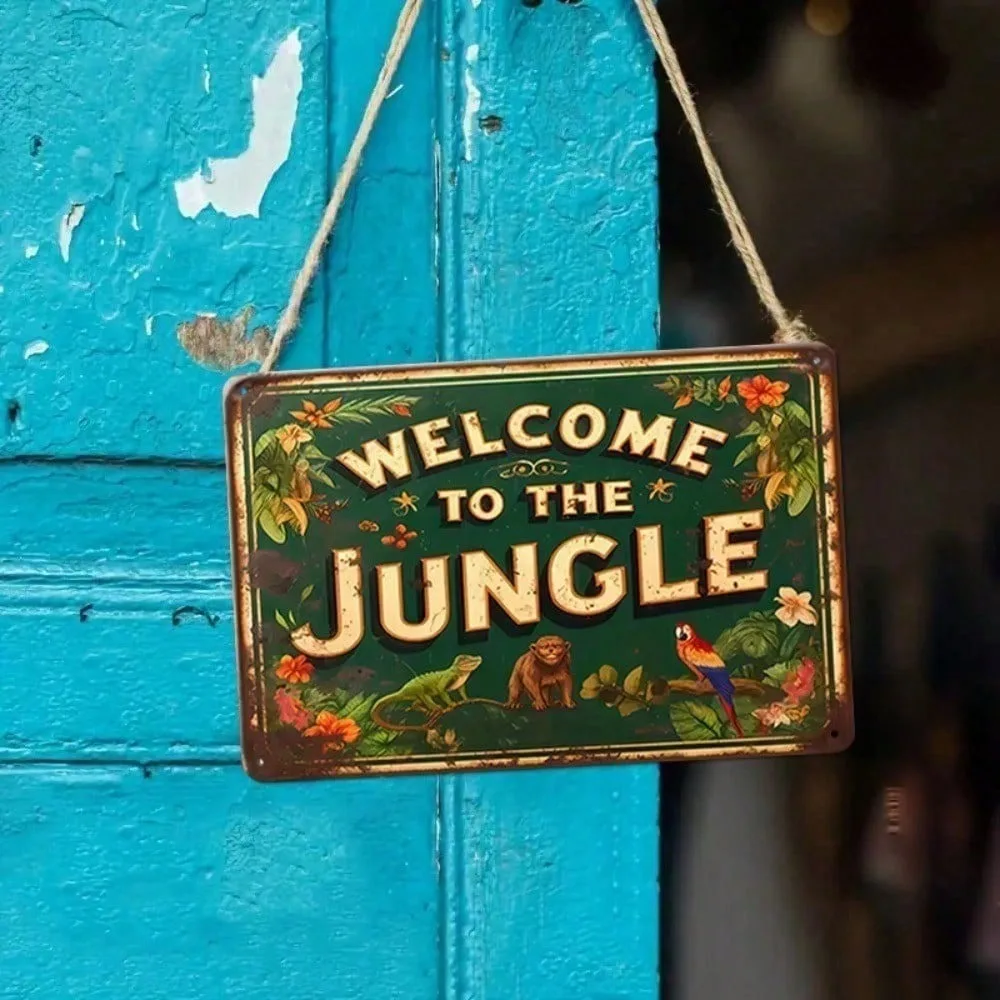 Vintage Metal Tin Sign Welcome To The Jungle Wall Decor Retro Tropical Animal Art