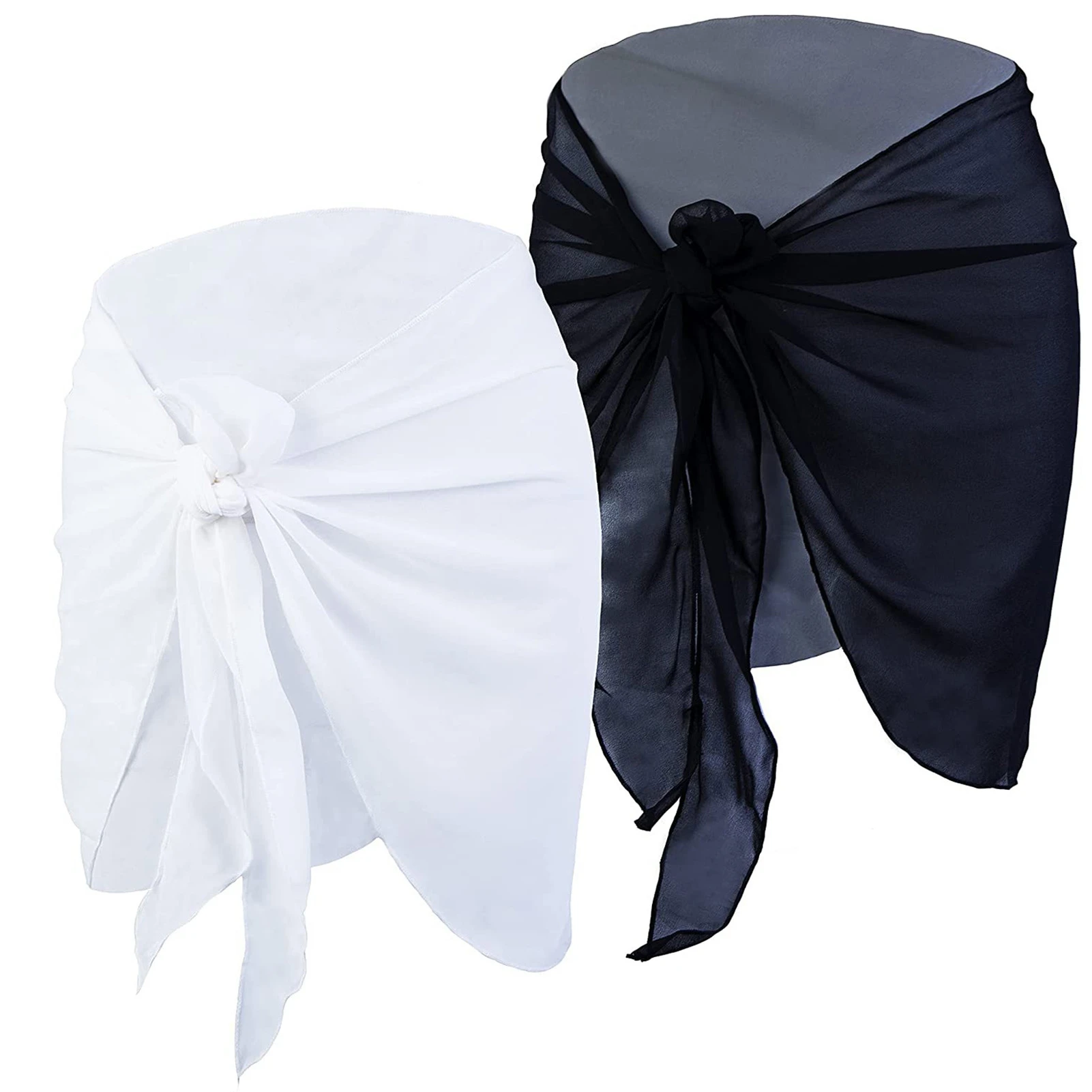 2pcs Beach Sarongs Sunscreen Polyester  Soft Beach Cover Up Skirt Bikini Wrap Black White Beach Sarongs Black Beach Sarongs