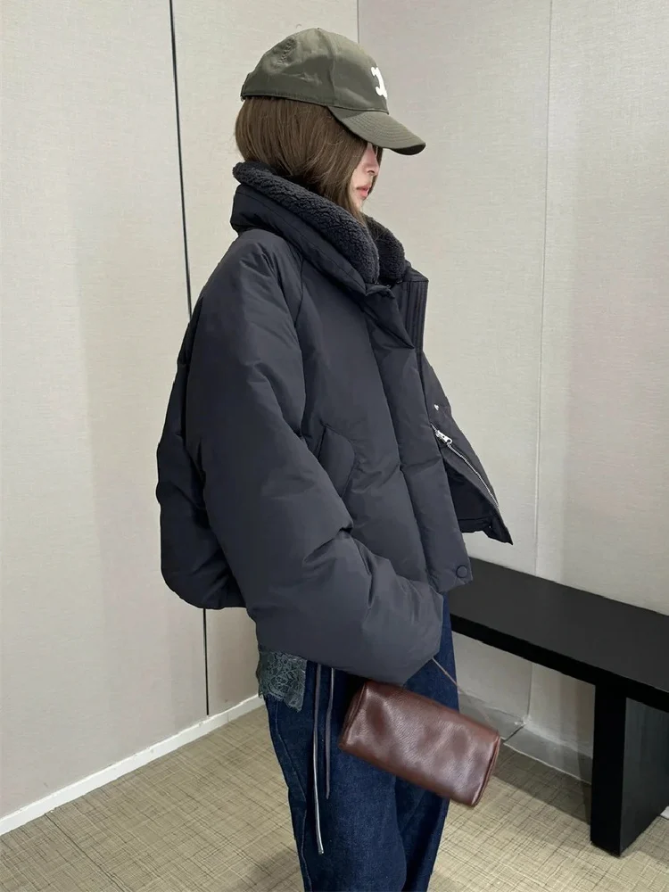 

Retro Sle ort Puffer Jaet Women's Loose Fit Bread Sle Coat Detachable Fur Collar Qui very Version