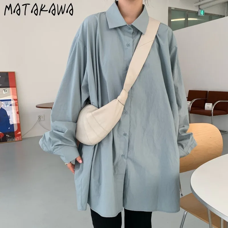 

Matakawa Long Blouses Solid Spring Autumn Korean Fashion Chic Woman Shirts Back Hollow Out Elegant Vintage Blusas Mujer