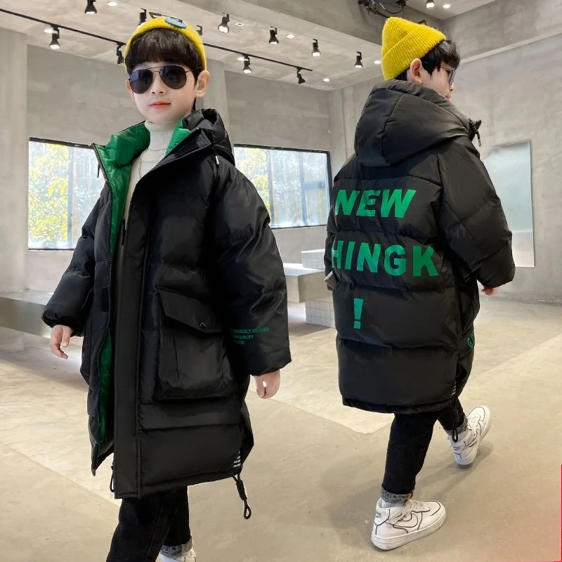 2025 New Boys' Winter Thermal Jacket - Thickened Cotton Coat for Kids, Longline Design, Warm & Stylish Outdoor Wear