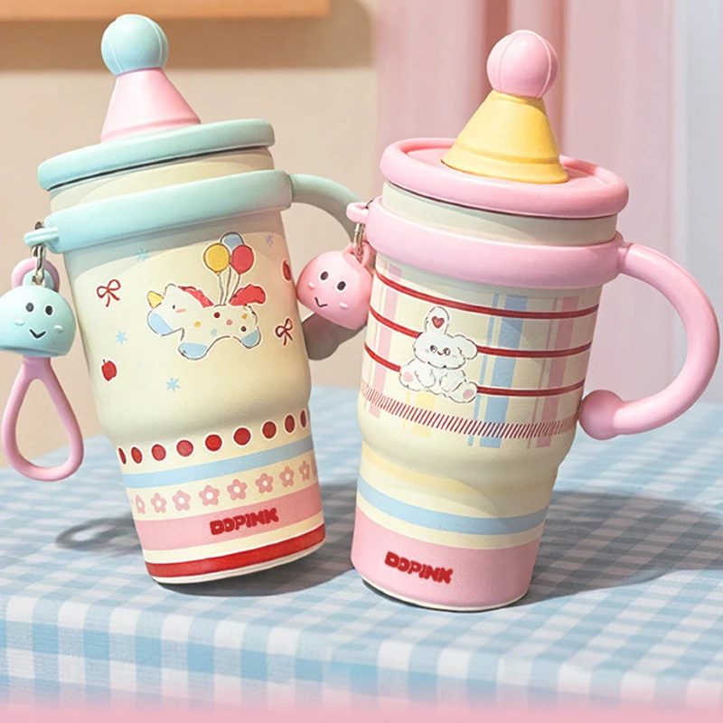 

600ml Leak Proof Thermal Water Bottle Creative Outdoor Insulated Mug Portable Cute Cold Beverages Cup for Kitchen