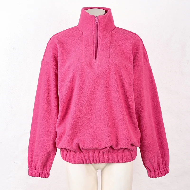 Rosa Winter-Lammfell-Hoodie für Damen mit Reißverschluss und Kragen, Fleece-Pullover für Frauen – Detail 20