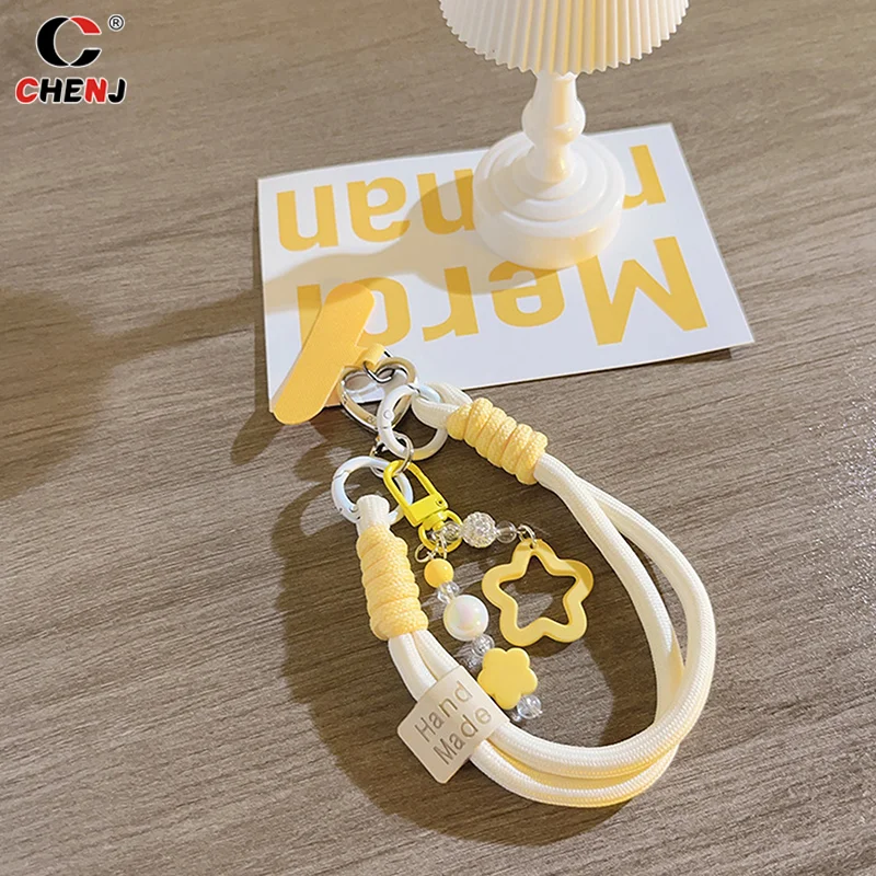 Simple Yellow Star Phone Strap Anti Lost Carabiner Phone Chain Wristband Keyring Mobile Phone Chain Earphone Camera Pendant