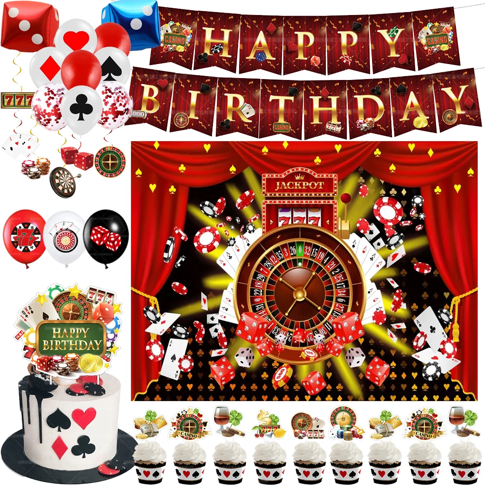 

Casino Las Vegas Poker Suit Theme Birthday Party Decoration Supplies Cake Decoration Balloon Background Photography Baby Shower