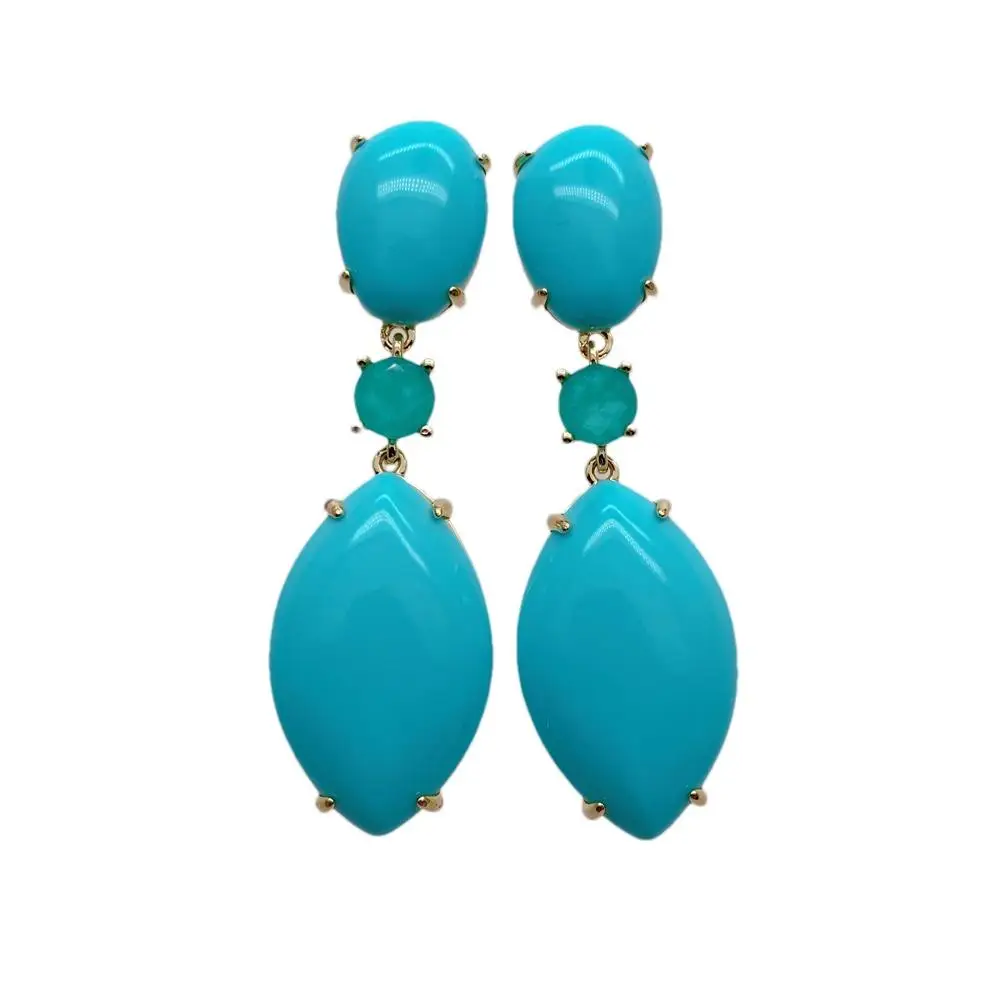 Y·YING Blue Turquoise Green Crystal Dangle Stud Earrings