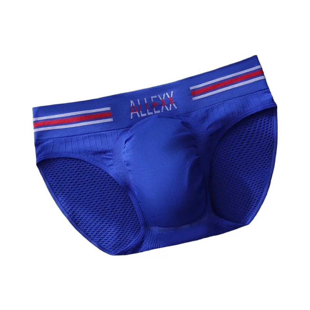 Men Briefs Underwear 3D Bulge Pouch Elastic For Stripe Letter Print Mesh Panties Mesh Breathable Quick Dry Underpant