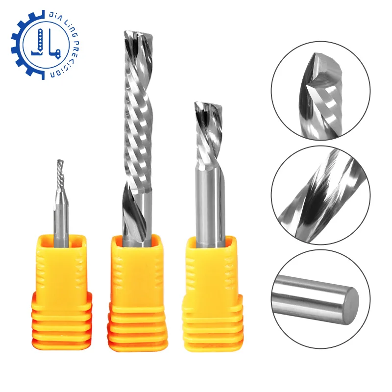 Alumínio Single Flute Milling Cutter Carbide End Mill Pvc Acrílico Cortador Cnc Router Bit Haste Espiral 3.175 mm