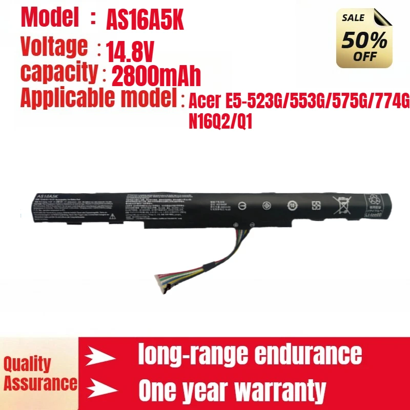 

AS16A5K Acer laptop battery, suitable for Acer E5-523G/553G/575G/774G N16Q2/Q1 AS16A7K high quality battery 14.8V 2800mAh