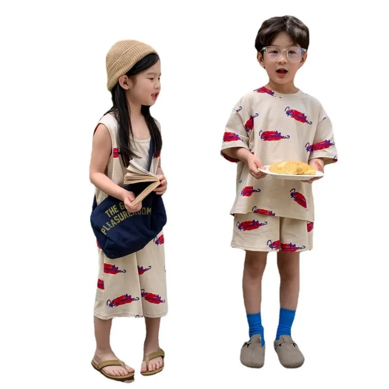 Family Brother Sister Outfits Summer Letter Graffiti Short Sleeve T-shirt/Shorts Sets O-neck Vest Dress Children Clothes H2023