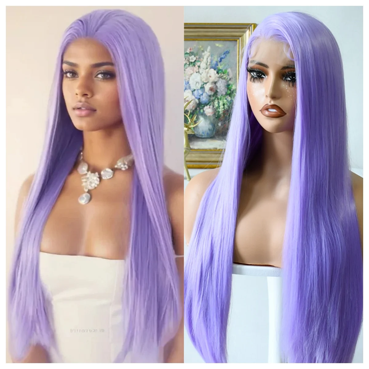 

Light Purple Wig Long Silky Straight Free Part Synthetic Lace Front Wigs Heat Resistant Fiber Wig for Women Daily Party Cosplay