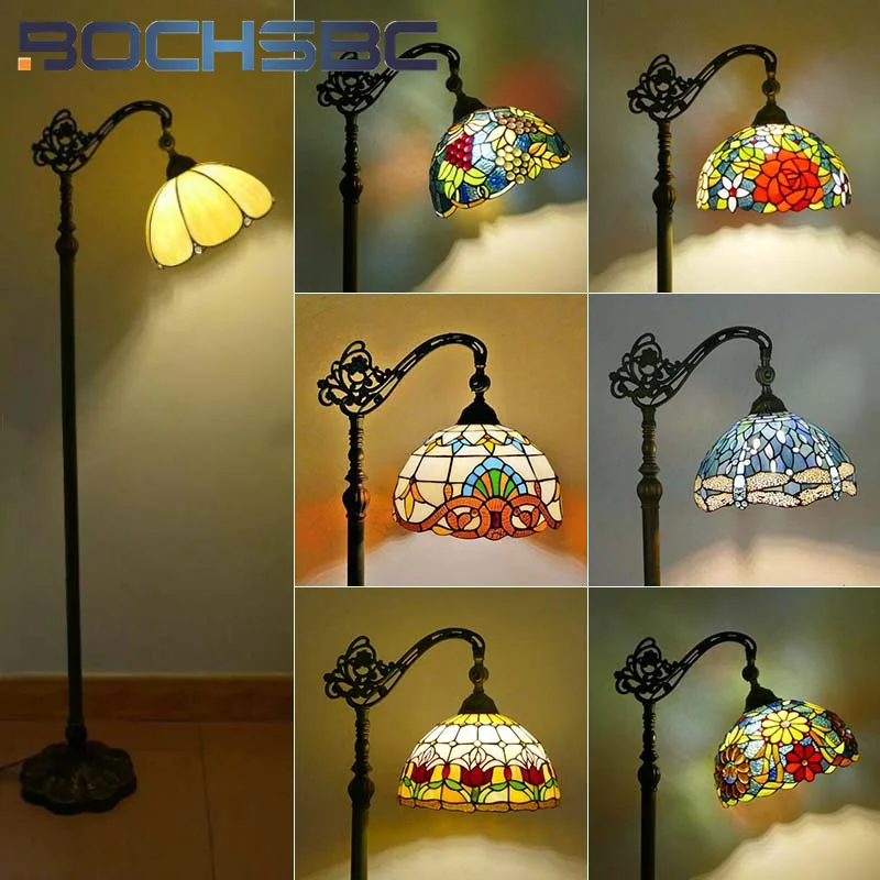 

BOCHSBC Tiffany style stained glass retro floor lamp for living room bedside corner lamp atmosphere bedroom LEDdecor tripod lamp