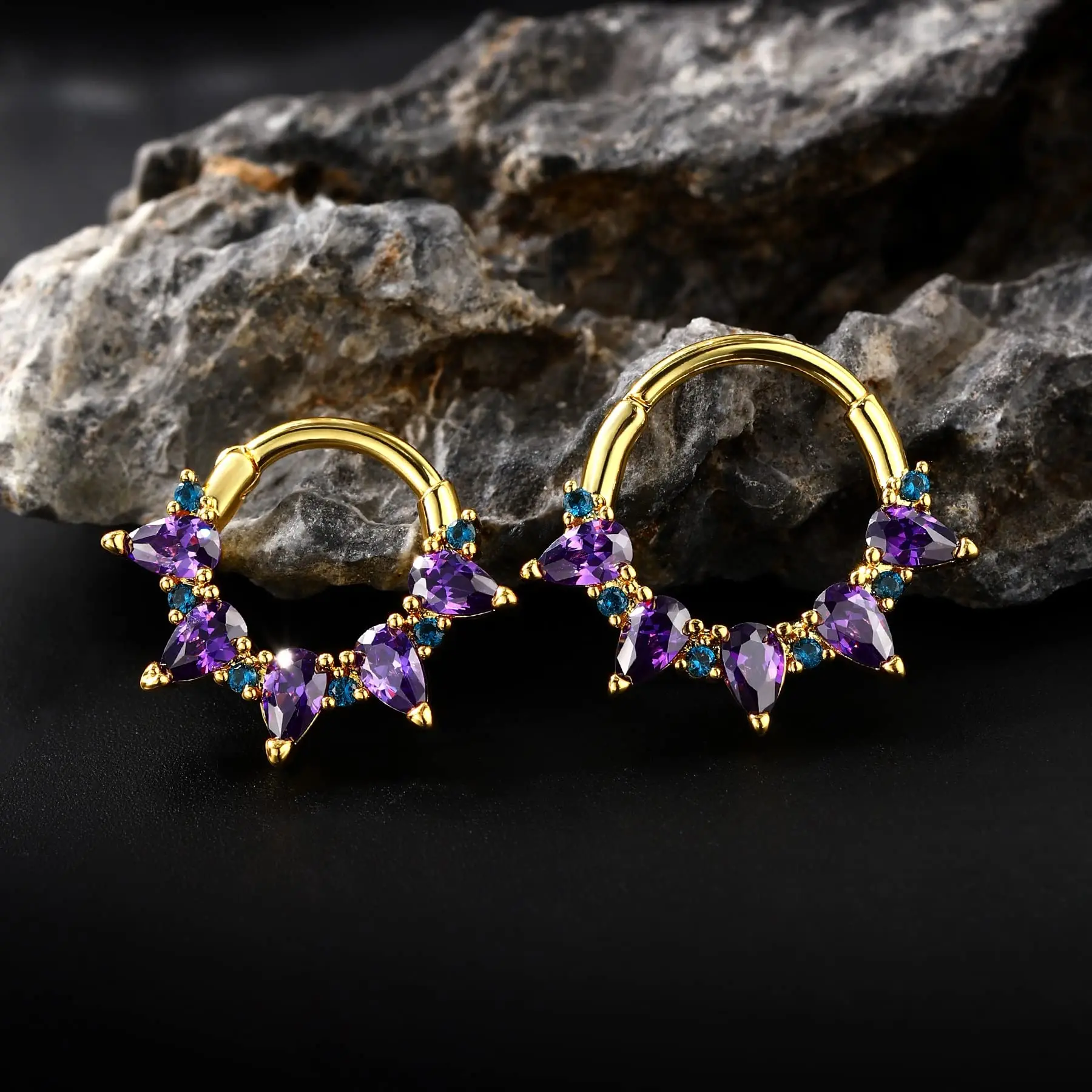 Zircon Nose Ring Hoop with Gemstone Design