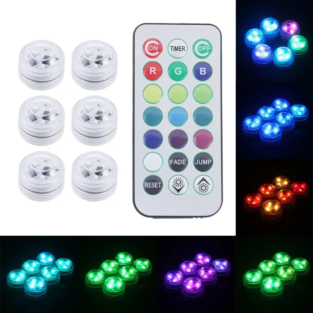 Luzes LED submersíveis RGB à prova d'água, luz do chá, lâmpada da noite, decoração do vaso do casamento, banheira de hidromassagem, luz da piscina, decoração do partido