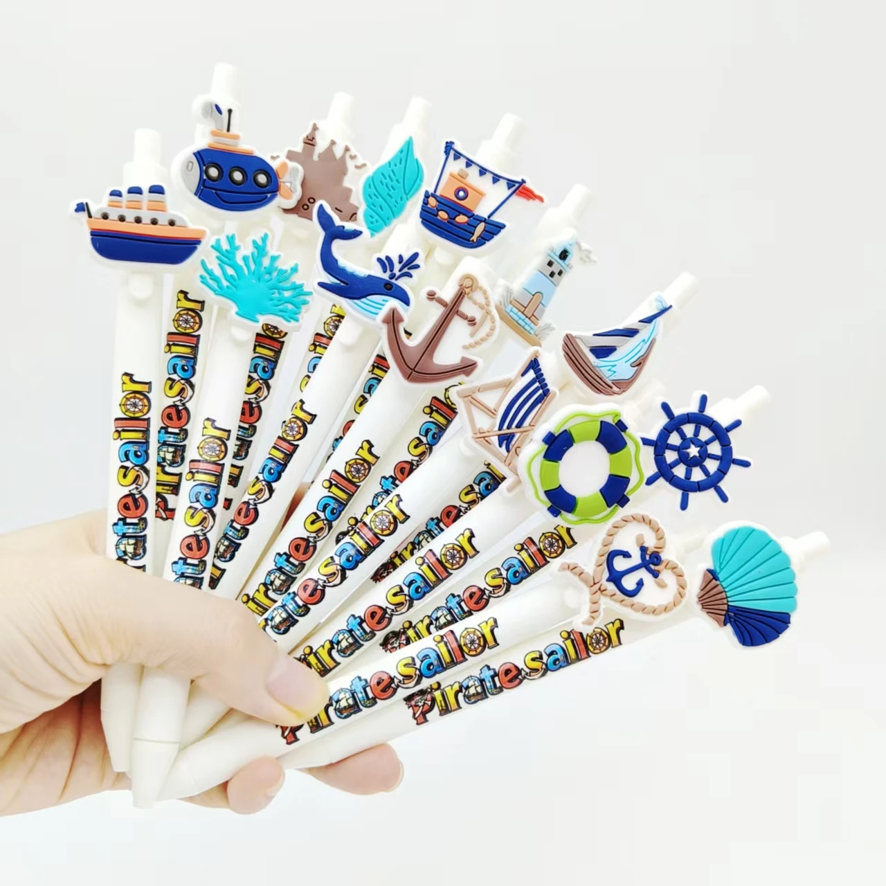 

8 шт./15 шт. шариковая ручка на тему моряка пирата, белая серия, накладная печать, пресс-ручка, подарочная ручка