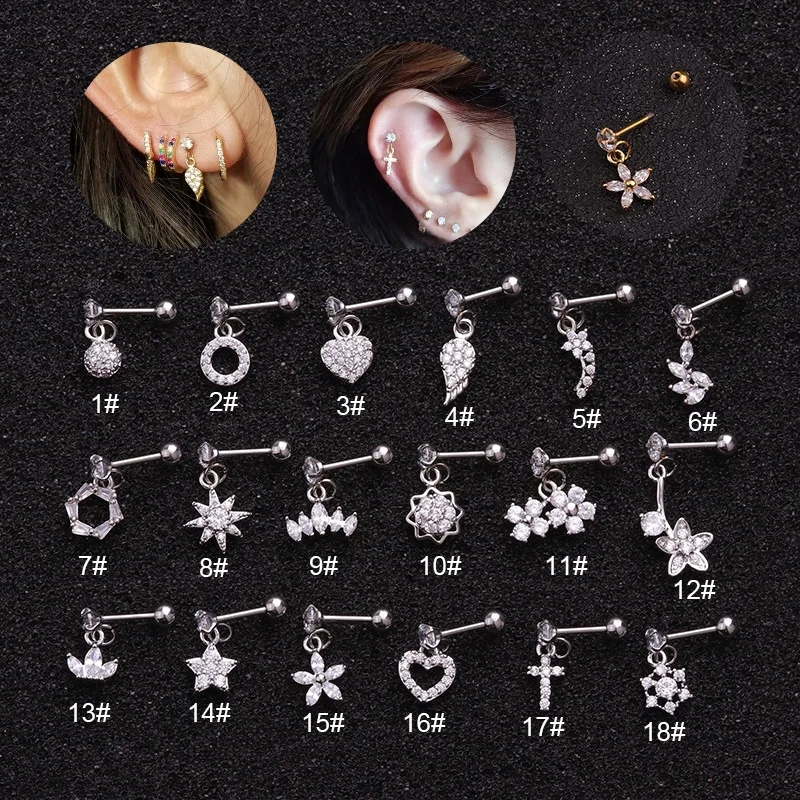 Cartlidge Earrings Cartilage Piercing Orbital Earring Stainless Steel Women Micro-set Zircon Gold Color Accessories Body Jewelry