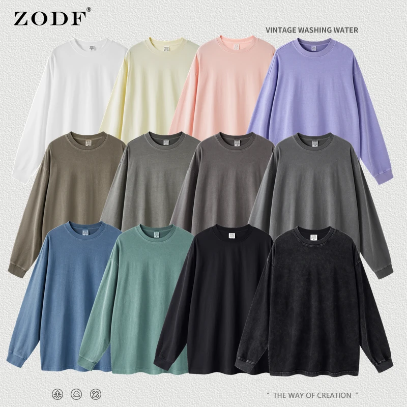 ZODF New 2022 Autumn Men\'s 260gsm 100% Cotton T Shirts Unisex Retro High Street Loose Washed Solid Tees Streetwears HY0376