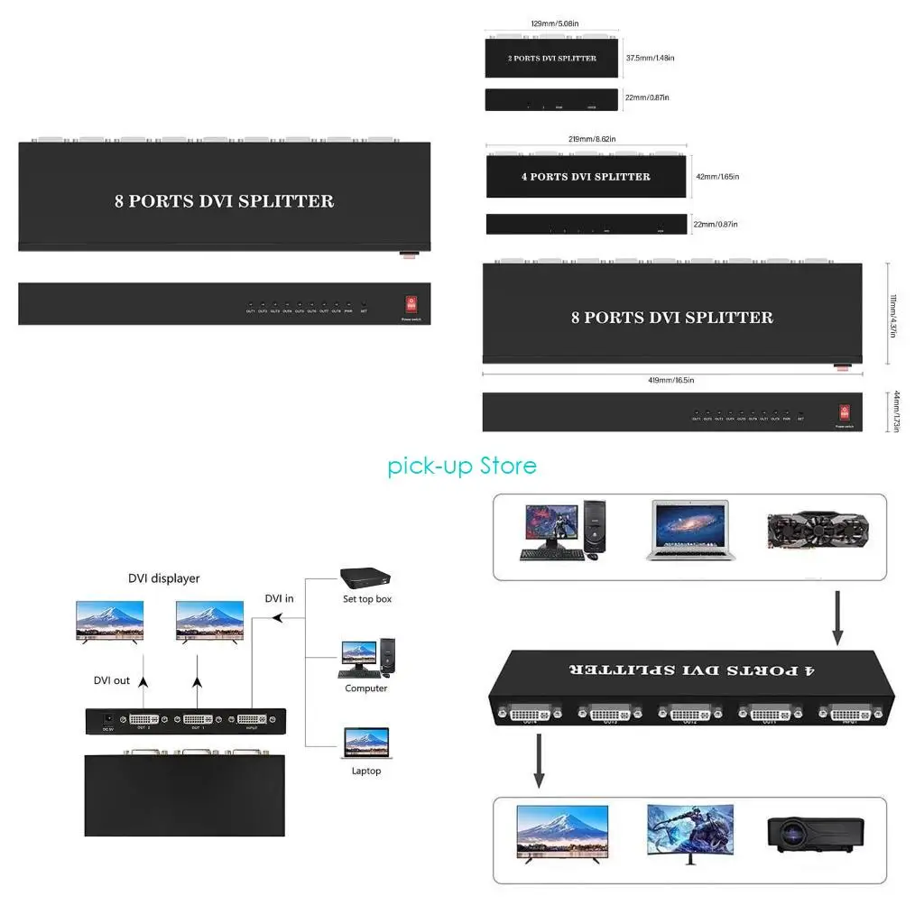 

Q5WA DVI Video Splitters Video Monitors 1080p Digital DVI Splitters for Laptops