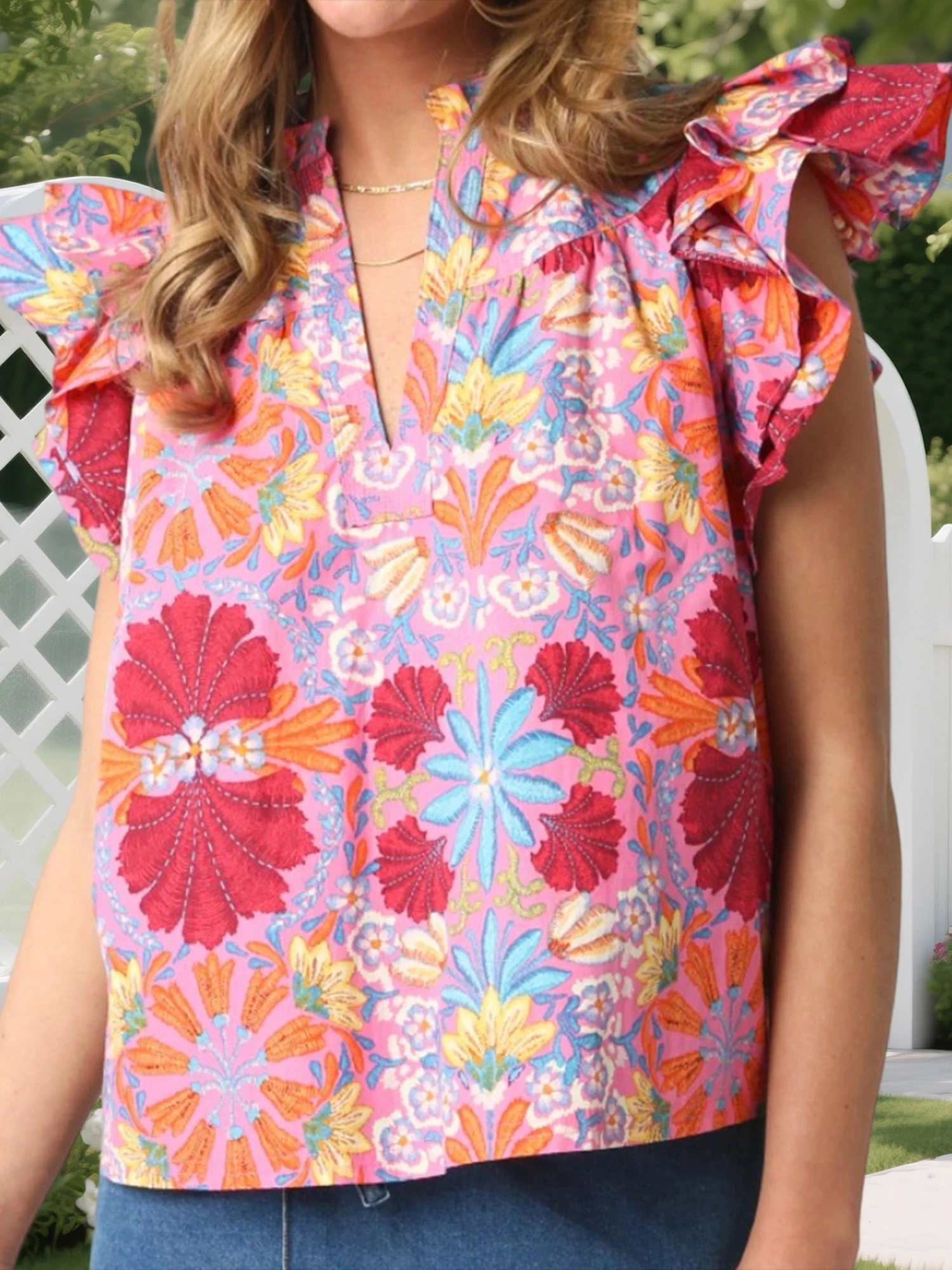 

Women s Boho Style Off-Shoulder Ruffle Blouse with Floral Print and Tie Front Detail Casual Loose Fit Top for Summer Beachwear