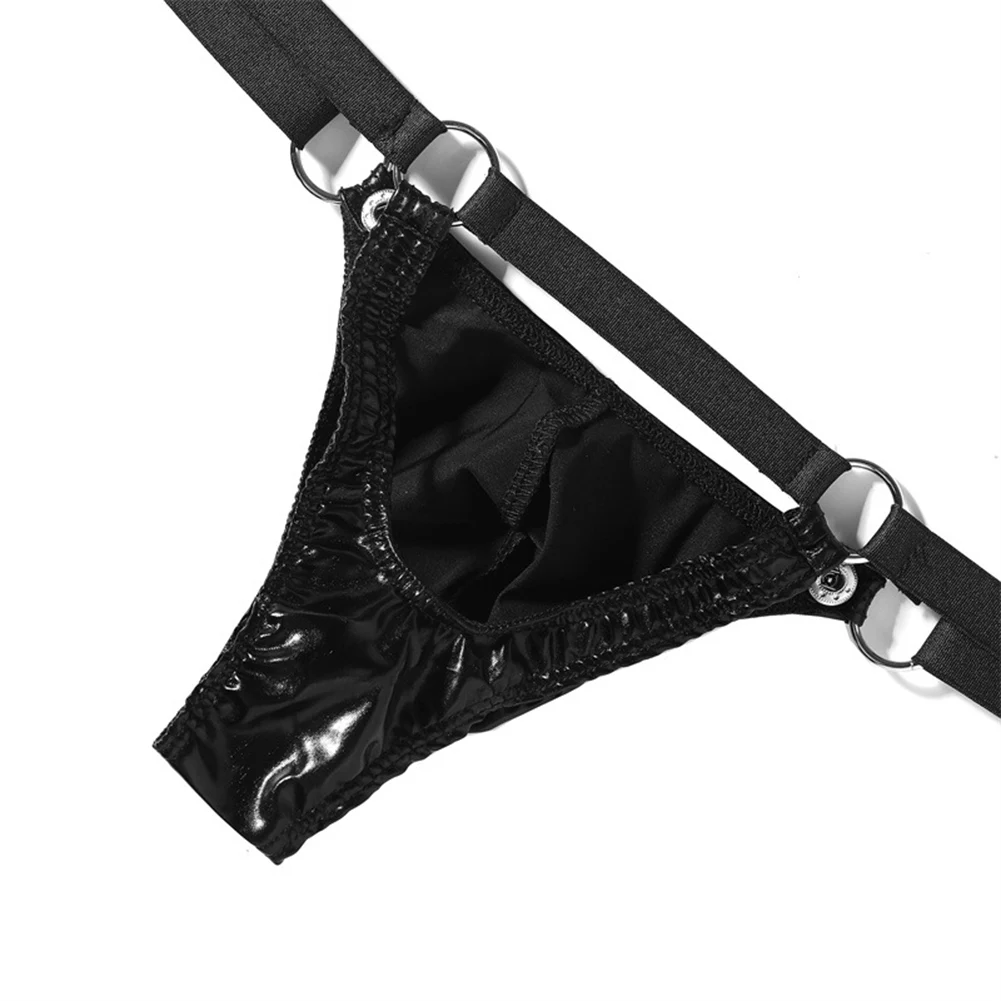 

Men Patent Leather Shiny Panties G-String Thong Slight Strech V-back Low Rise Underpants Femboy Bulge Pouch Lingerie Underwear