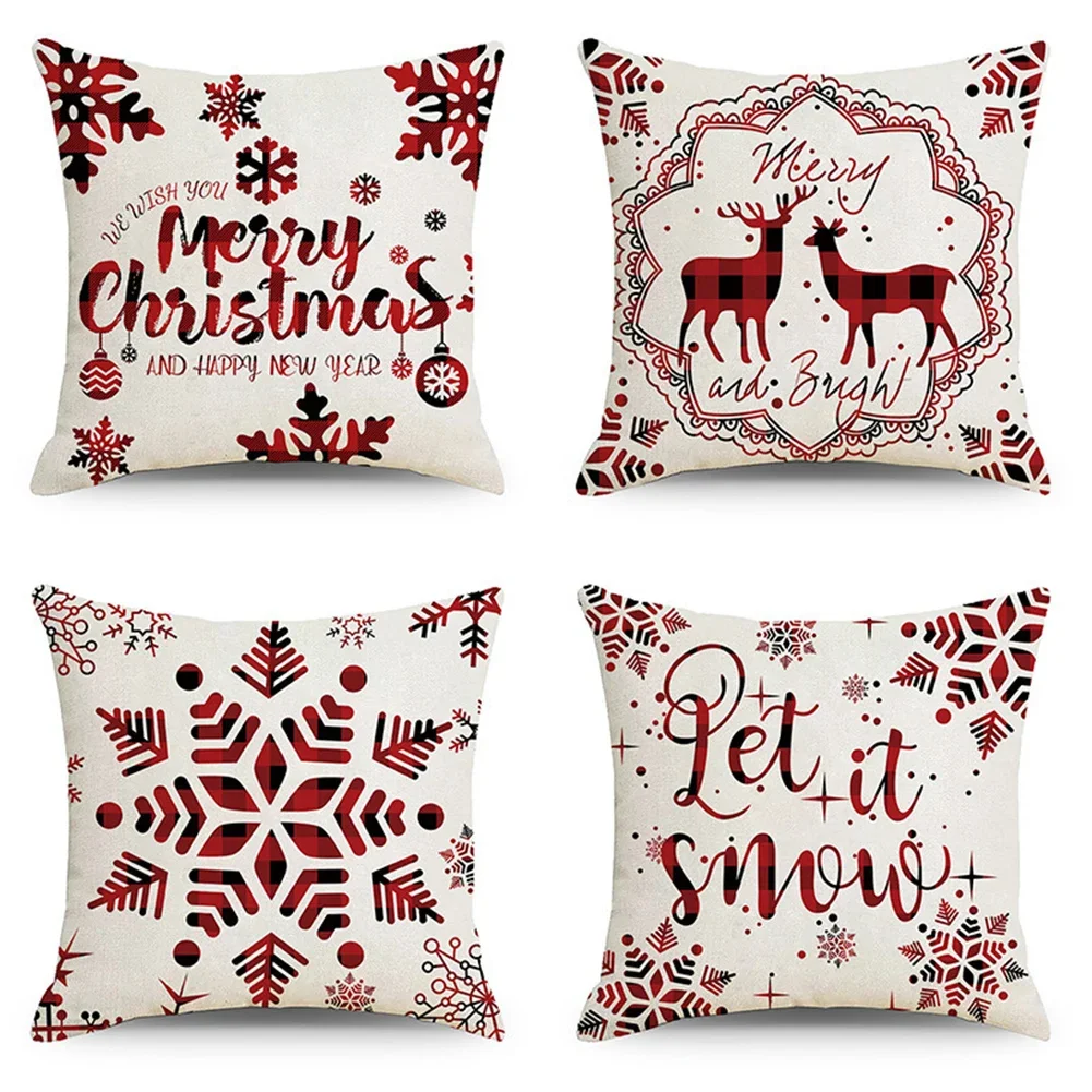 

Christmas Pillow Covers 18x18 Inches Set Of 4 Decor Winter Christmas Holiday Zippered Cushion Pillowcase For Sofa Home Decor