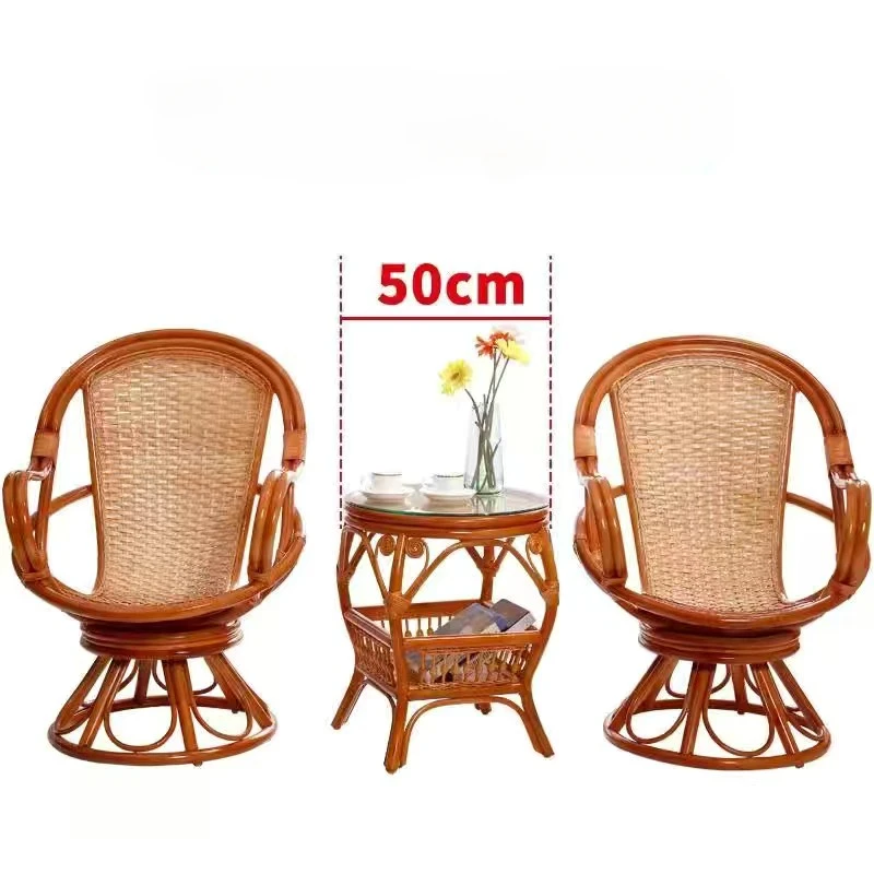 

Rattan Chair Three-Piece Rattan Combination Lazy Rotating Rattan Chair Balcony Coffee Table Leisure Living Room Sing