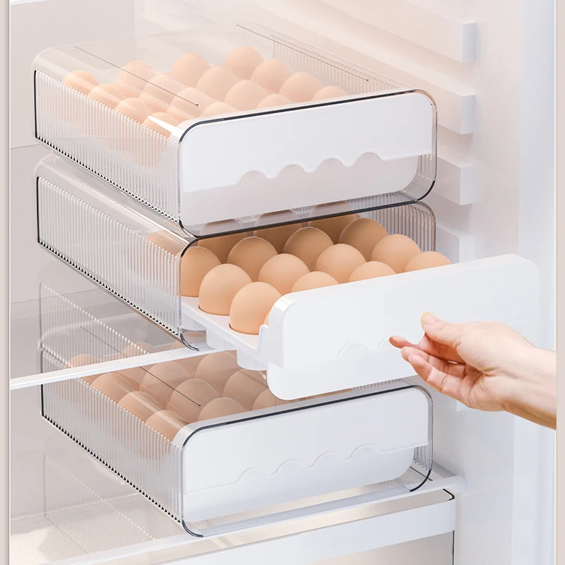 Egg Storage Box Refrigerator KitchenTray Drawer Style Egg Shelf Household Organization Large Capacity Barrier Insects Container