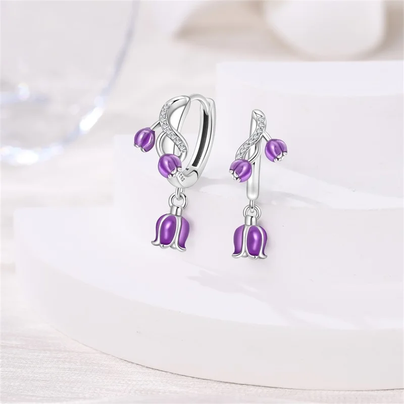 Fresh Spring Women\'s 925 Sterling Silver Tulip Rose Bee Fruit Original Design Earrings Fit Engagement Party Exquisite Jewelry
