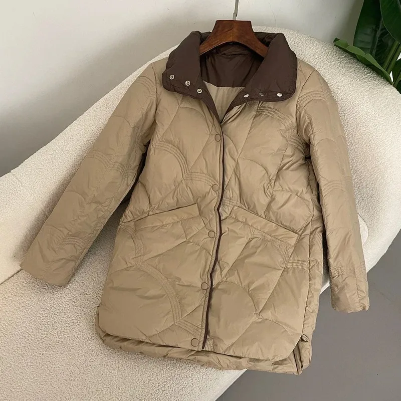 Women's Mid‑Length Down Jacket 2026 New Arrival, White Duck Down Loose Casual Lightweight Winter Puffer Coat for Ladies