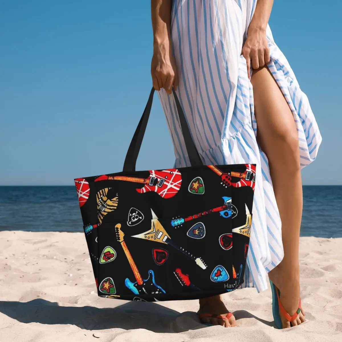 Borsa da viaggio da spiaggia per chitarre elettriche rock, borsa tote, regalo di compleanno da viaggio per adulti alla moda, modello multi-stile