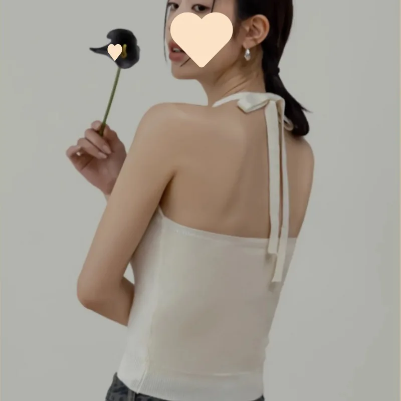 Hong Kong Style Sexy Halter Sling Top Women's Inner Wear Pure Hot Girl Beauty Back Slim Knit Vest Bottoming Outer Wear Summer