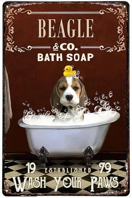 Funny Novelty Tin Sign Beagle Co. Bath Soap Wash Your Paws Poster Metal Tin Sign Art Holiday Decoration Outdoor & Indoo goo sign