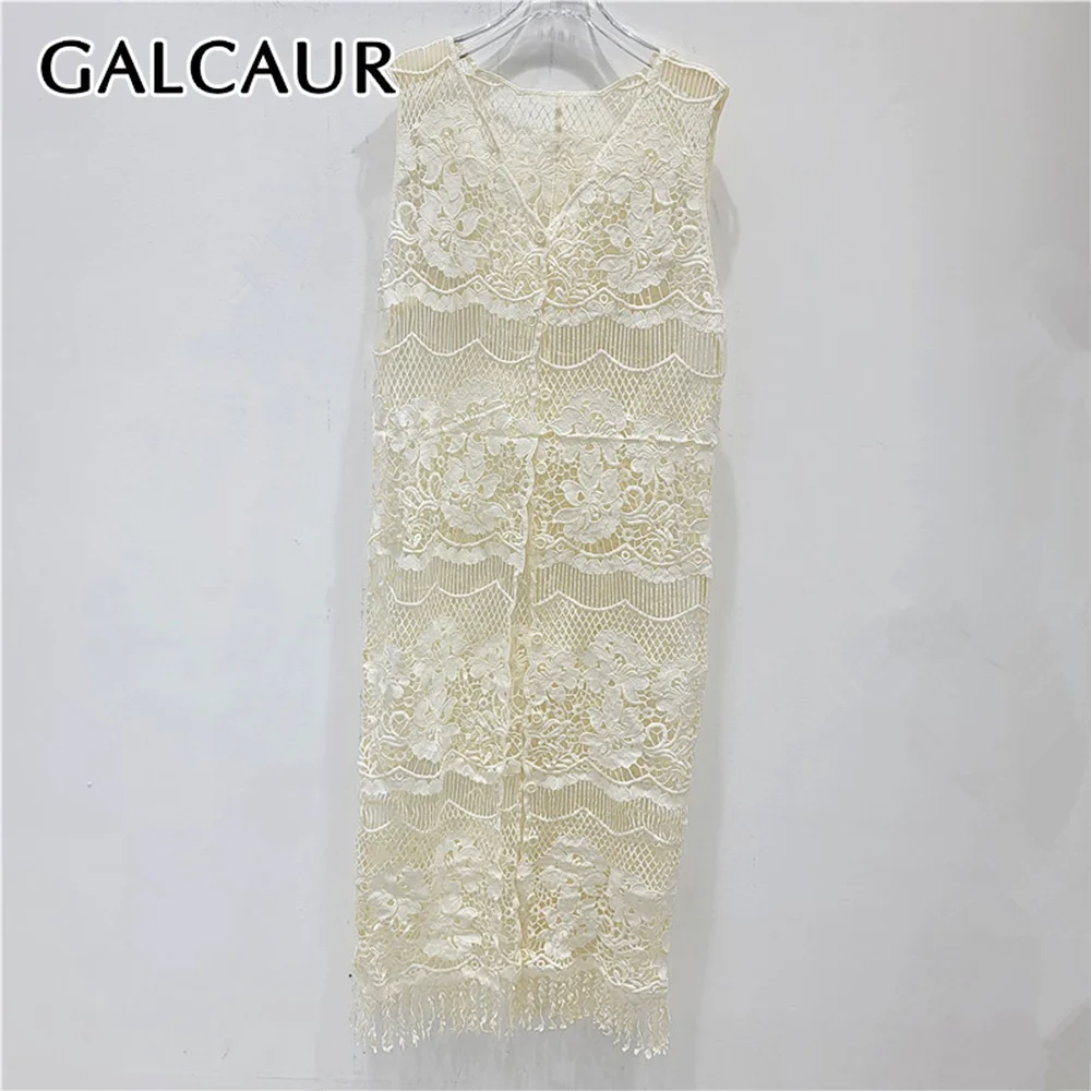 Элегантное женское платье GALCAUR с вырезами и вставками, V-образным вырезом, без рукавов, с разрезом, модное, новинка