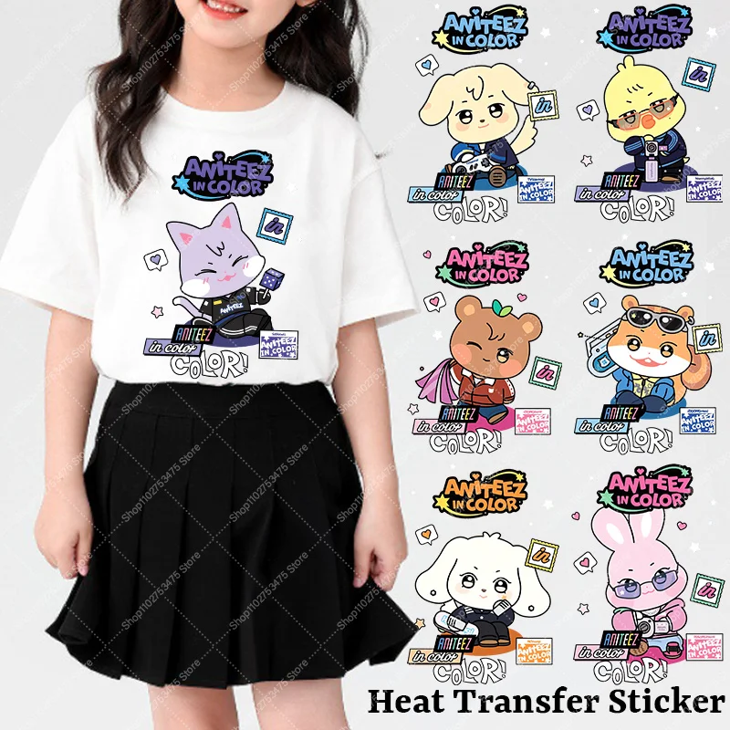 Cartoon Creative Heat Transfer Sticker Anime ATEEZS Cute Iron on Patches Kpop Style Pattern Clothes Appliques DIY Decal Gifts