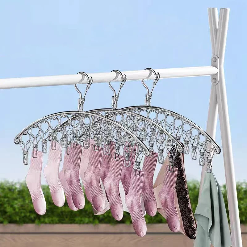 

10/20Clips Clothes Drying Hangers Stainless Steel Windproof Clothing Rack Clips Sock Laundry Airer Hanger Underwear Socks Holder