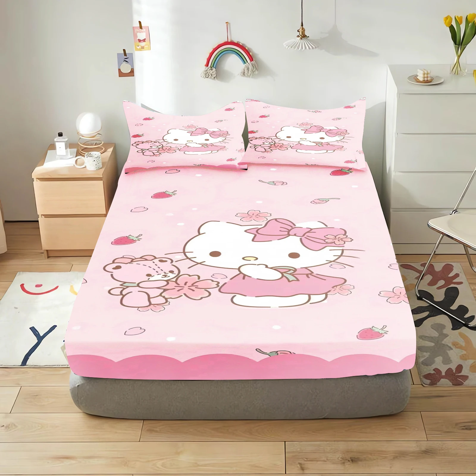 

Детская простыня Sanrio из полиэстера, милый мультяшный чехол, постельное белье с цифровой печатью Dream, милый мультяшный чехол, Hello Kitty